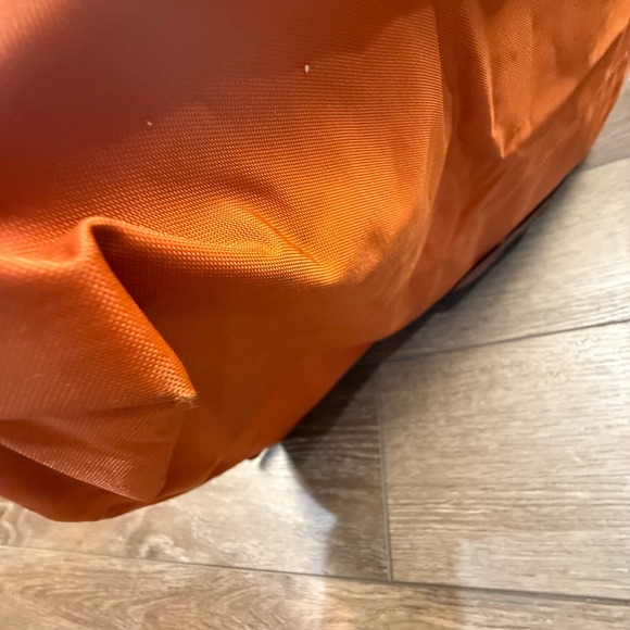 Longchamp Le Pliage Large Travel Weekender Tote Orange Leather Fair Condition - Picture 11 of 16